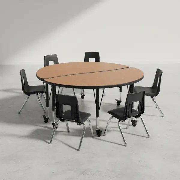 Flash Furniture XU-GRP-12CH-A48-HCIRC-OAK-T-P-CAS-GG